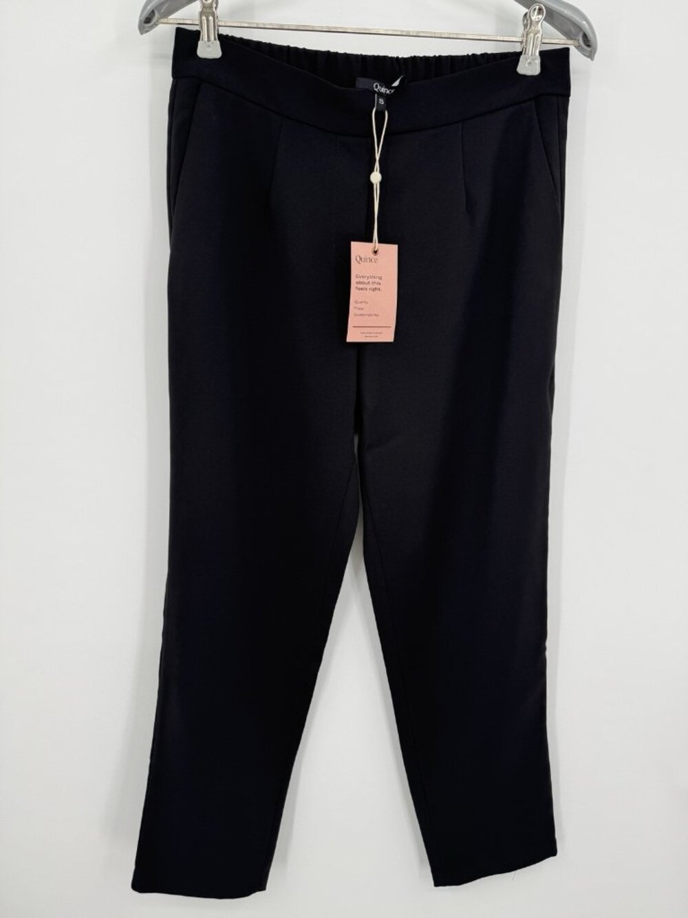 Quince Stretch Crepe Pleated Ankle Dress Pants in Black sz S 25" Inseam Pull-on